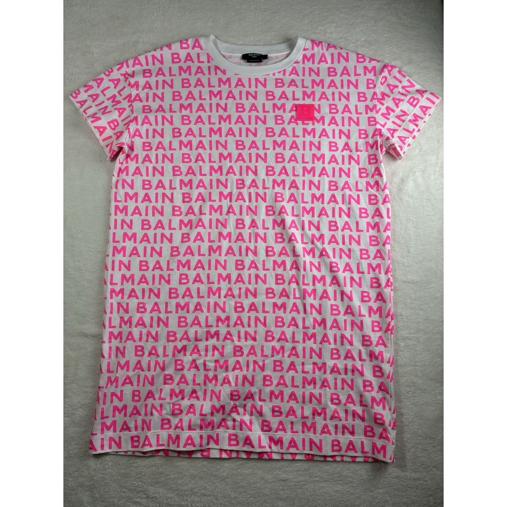 Authentic BALMAIN Girls/Womens Logo Cotton Dress Size 12A Pink All Over